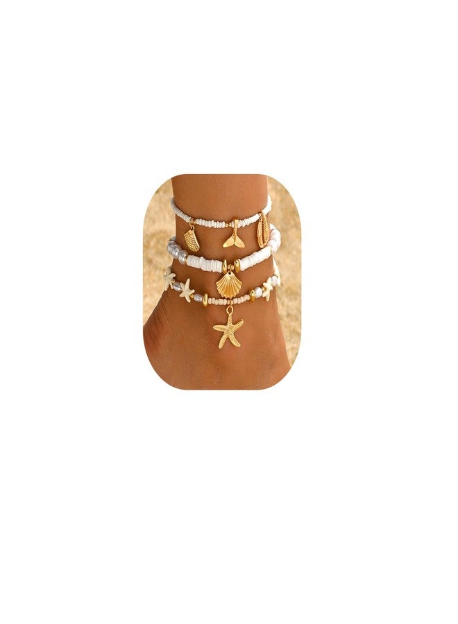 Palotay Summer Beach Ankle Bracelet for Women Waterproof Boho Beads Starfish Seashell Anklets Adjustable Surfer Preppy Ankles Set Beach Vacation Accessories White - Image 1